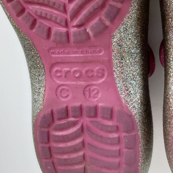 Crocs Shayna Mary Jane Slip On Shoes Girls 12 Hi Glitter Gold Pink Ballet Flats - Picture 8 of 8